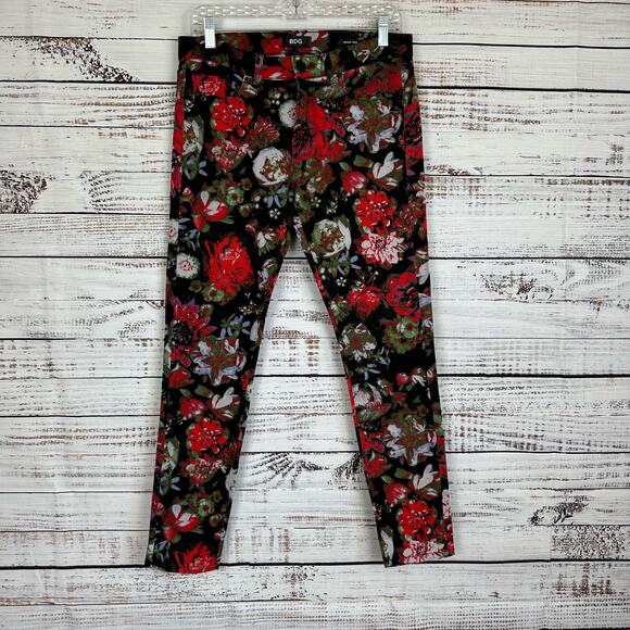 Women's BDG Urban Outfitters Red Black Floral Print Mid Rise Twig Jeans 29 X 29 - Picture 1 of 8